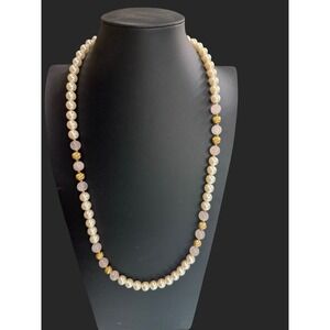 Napier Vintage Faux Pearl Necklace with Rose Quartz Beads & Gold-Tone Spacers